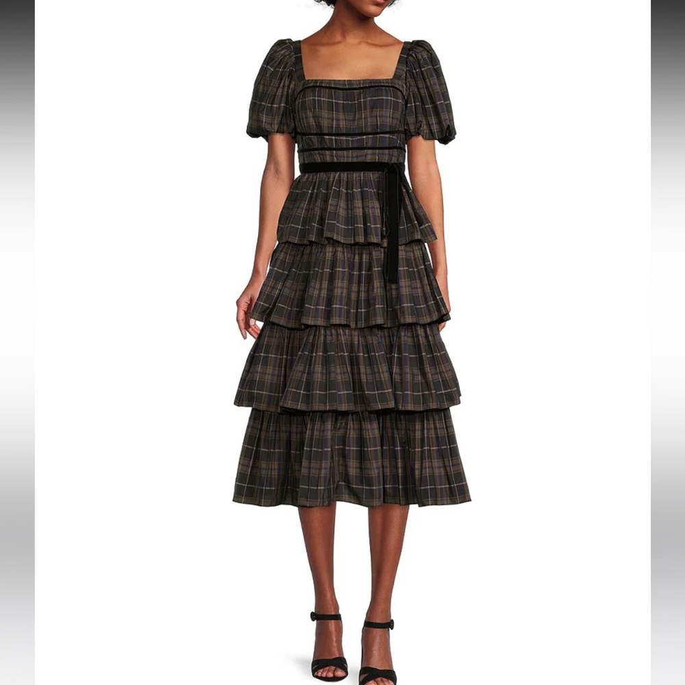 - NWTAntonio Melani
Maisie Plaid Print Square Neck Puff Sleeve Tiered Ruff…